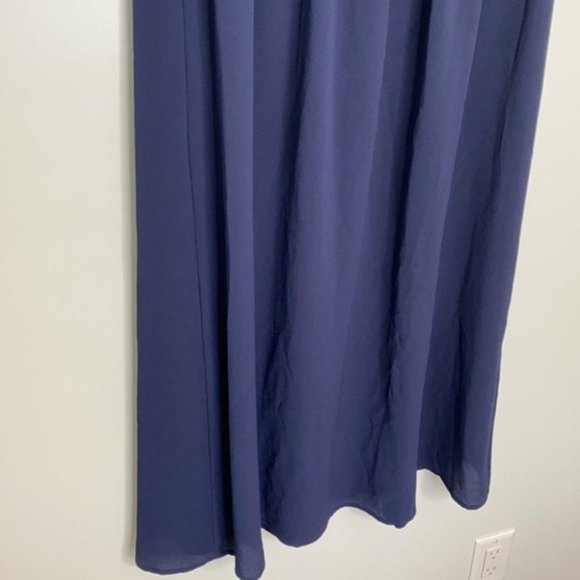 F&M Collection Women Navy Blue Long Pleated Maxi Skirt With Slit Size Large - Picture 8 of 11